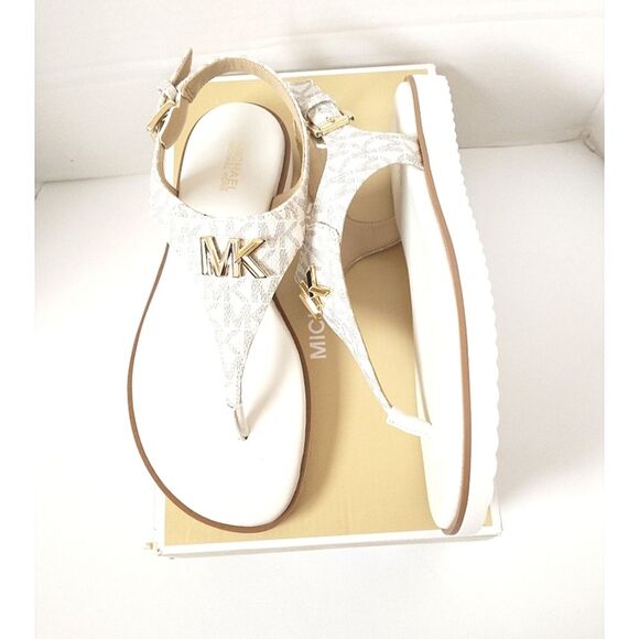 New! MICHAEL KORS Women's MK Logo Jilly T-Strap Sandals Shoes Open-Toe Vanilla 7 - Picture 6 of 9